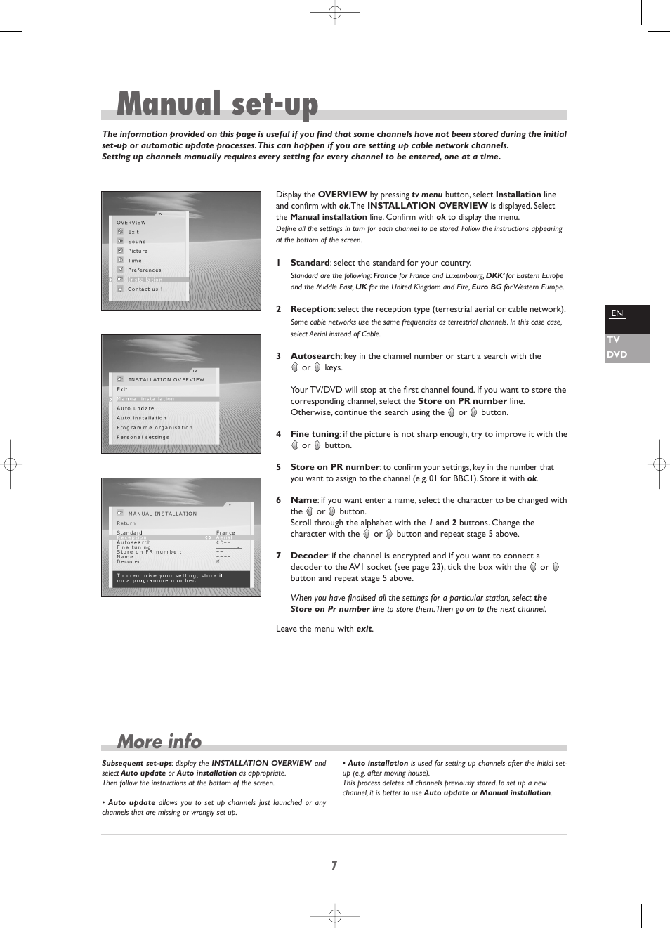 Manual set-up, More info | Technicolor - Thomson TV/DVD Combo User Manual | Page 7 / 23