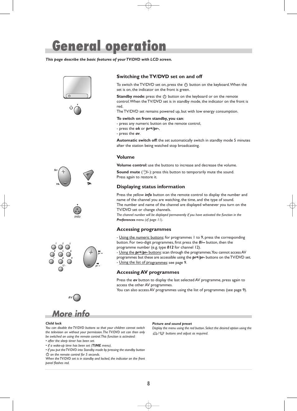 General operation, More info | Technicolor - Thomson TV/DVD Combo User Manual | Page 8 / 23