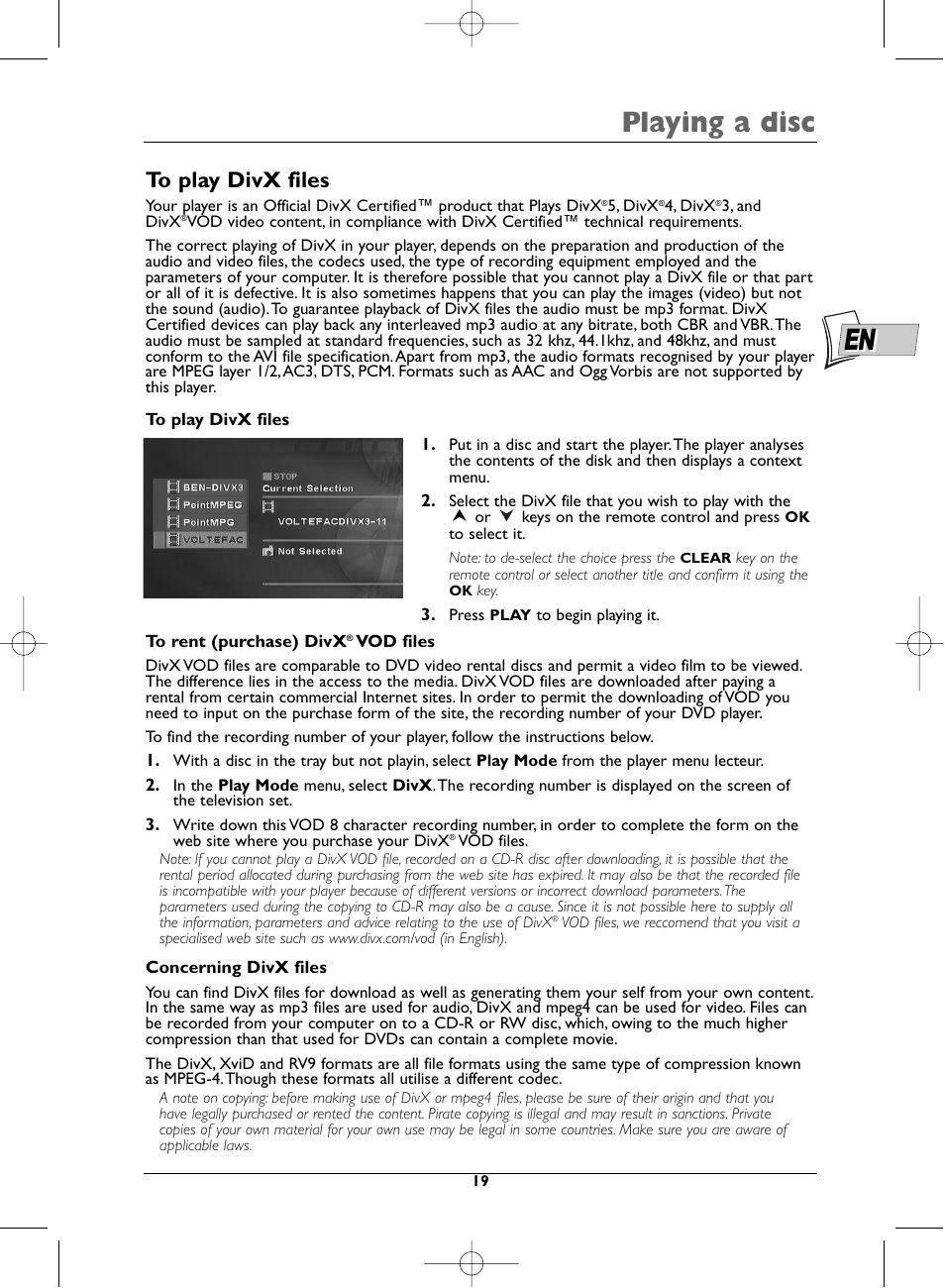 Playing a disc | Technicolor - Thomson DTH223 User Manual | Page 19 / 33