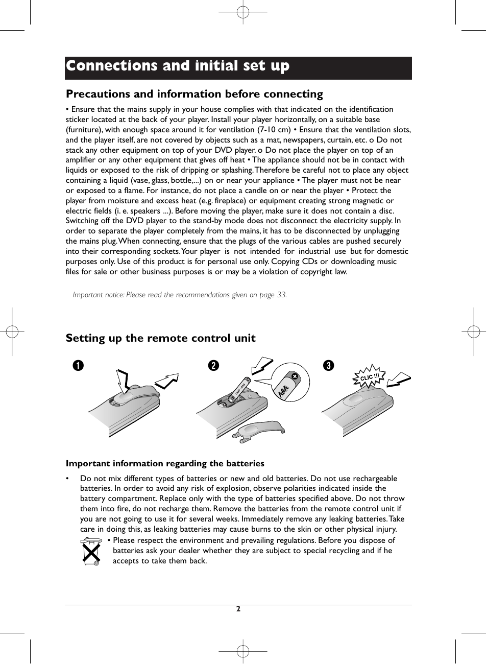 Connections and initial set up | Technicolor - Thomson DTH223 User Manual | Page 2 / 33