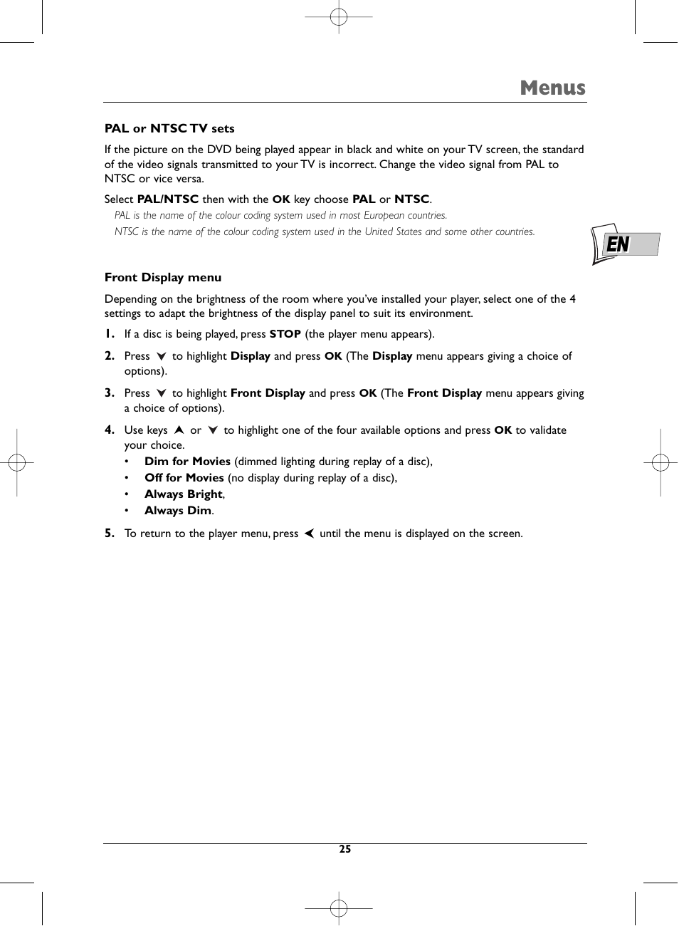 Menus | Technicolor - Thomson DTH223 User Manual | Page 25 / 33