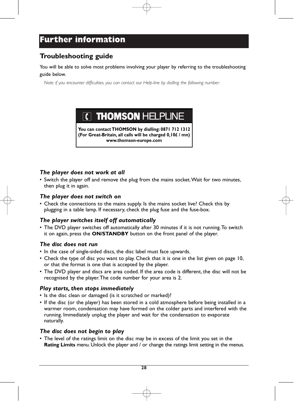 Further information, Troubleshooting guide | Technicolor - Thomson DTH223 User Manual | Page 28 / 33