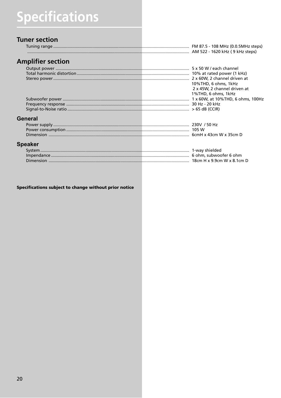 Specifications | Technicolor - Thomson DPL911VD User Manual | Page 22 / 23