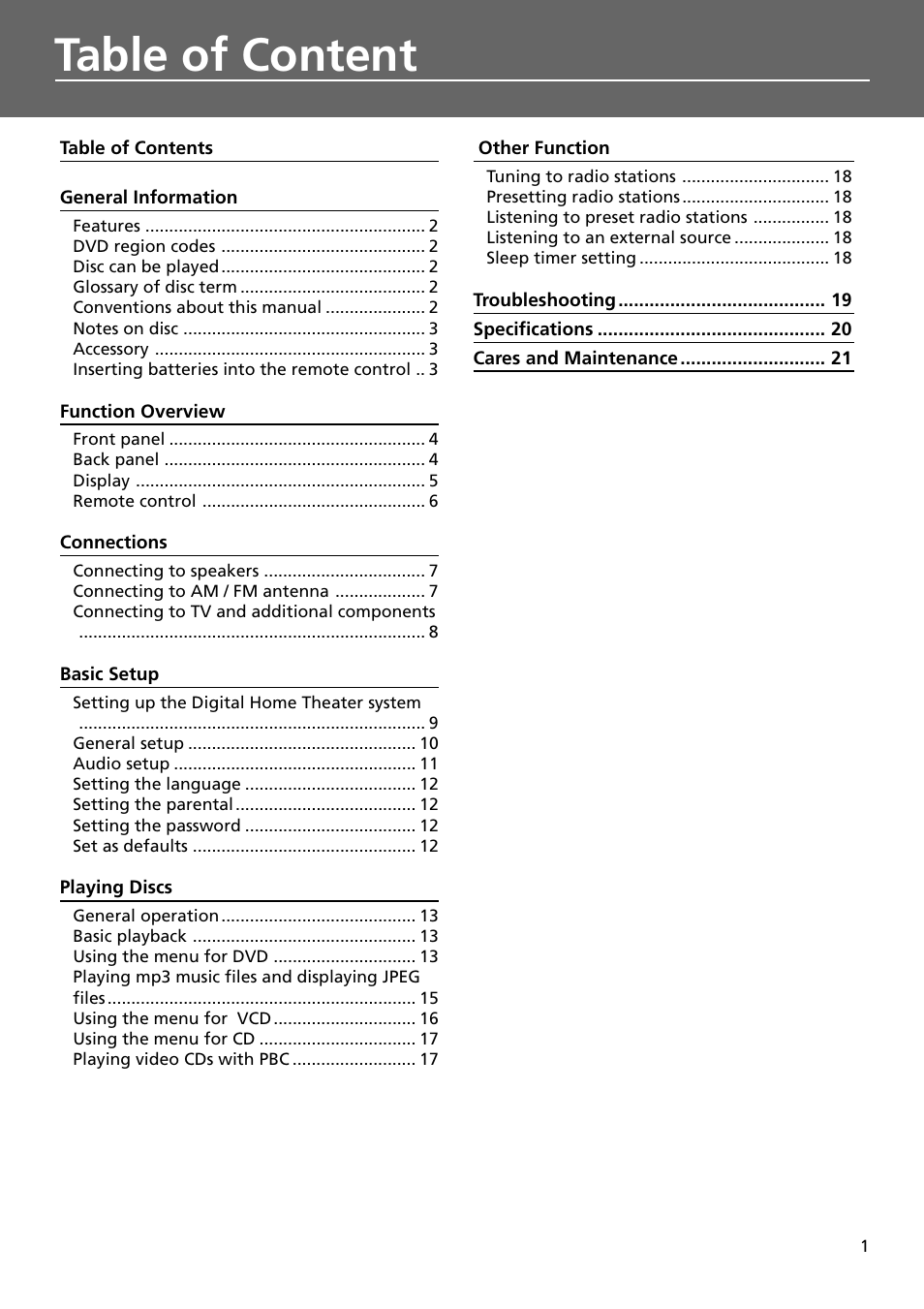 Table of content | Technicolor - Thomson DPL911VD User Manual | Page 4 / 23