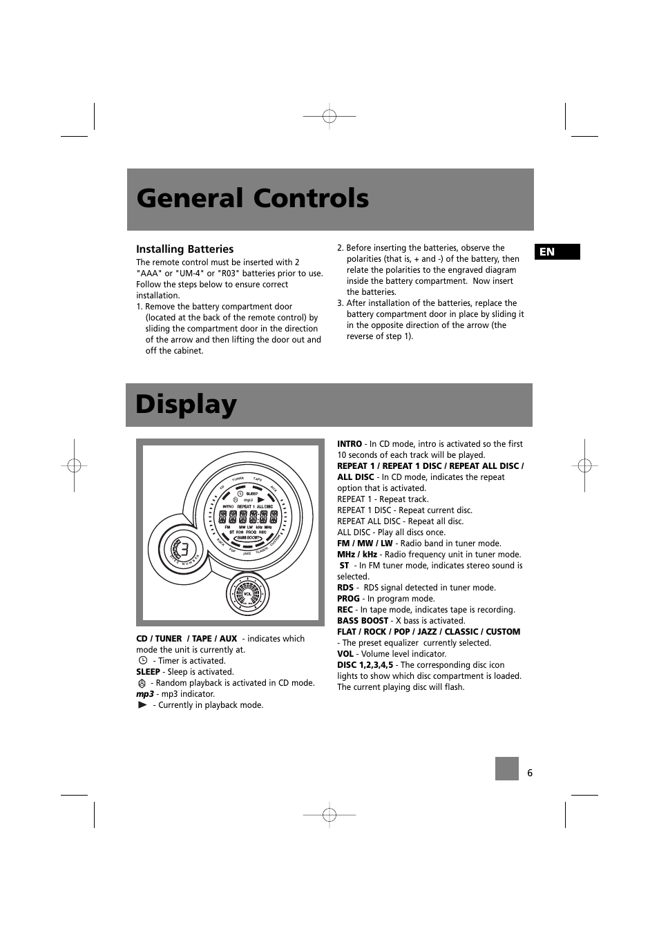 General controls, Display, Installing batteries | Technicolor - Thomson CS520 User Manual | Page 10 / 23