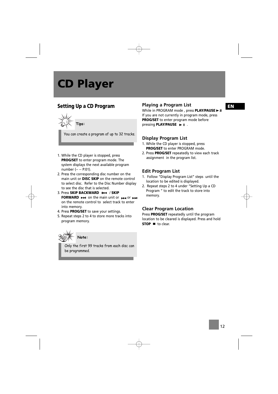 Cd player, Setting up a cd program | Technicolor - Thomson CS520 User Manual | Page 16 / 23