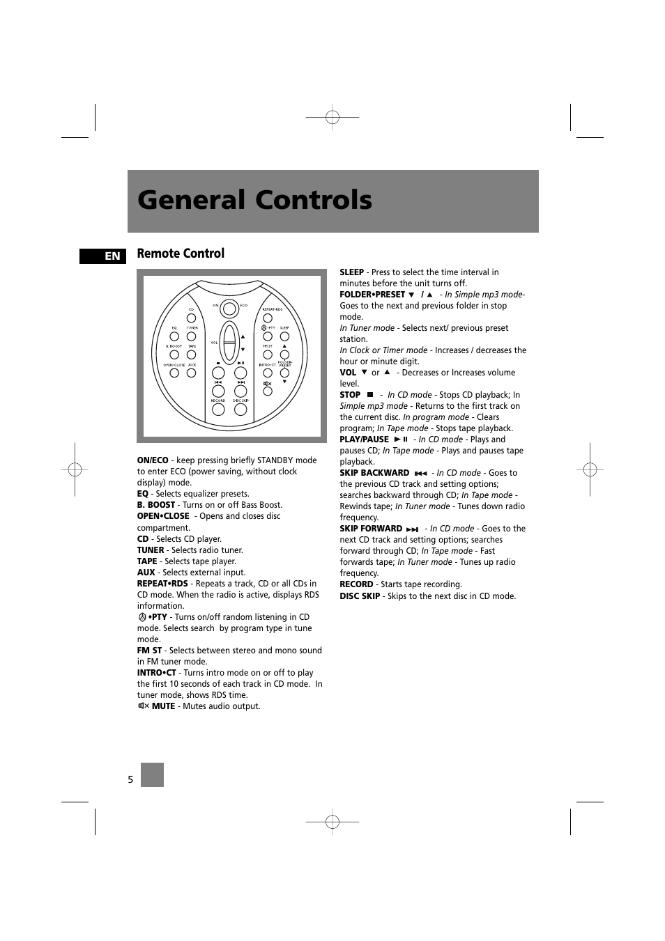 General controls, Remote control | Technicolor - Thomson CS520 User Manual | Page 9 / 23