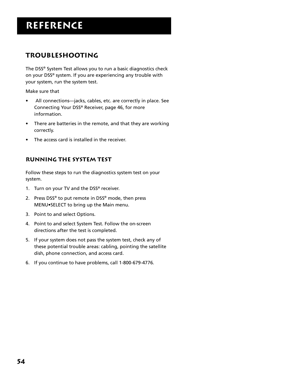 Troubleshooting, Running the system test, Reference | 54 troubleshooting | Technicolor - Thomson DRD302RA User Manual | Page 56 / 64