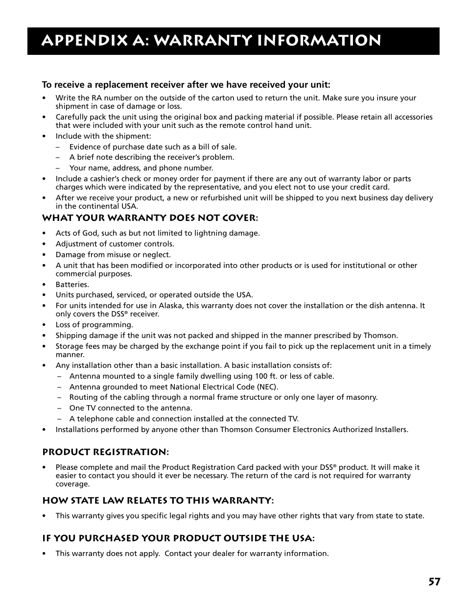 Appendix a: warranty information | Technicolor - Thomson DRD302RA User Manual | Page 59 / 64