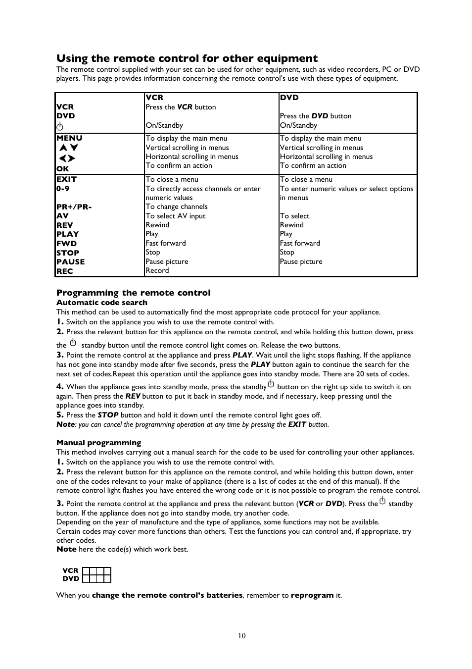 Using the remote control for other equipment | Technicolor - Thomson 32LB115 User Manual | Page 10 / 28