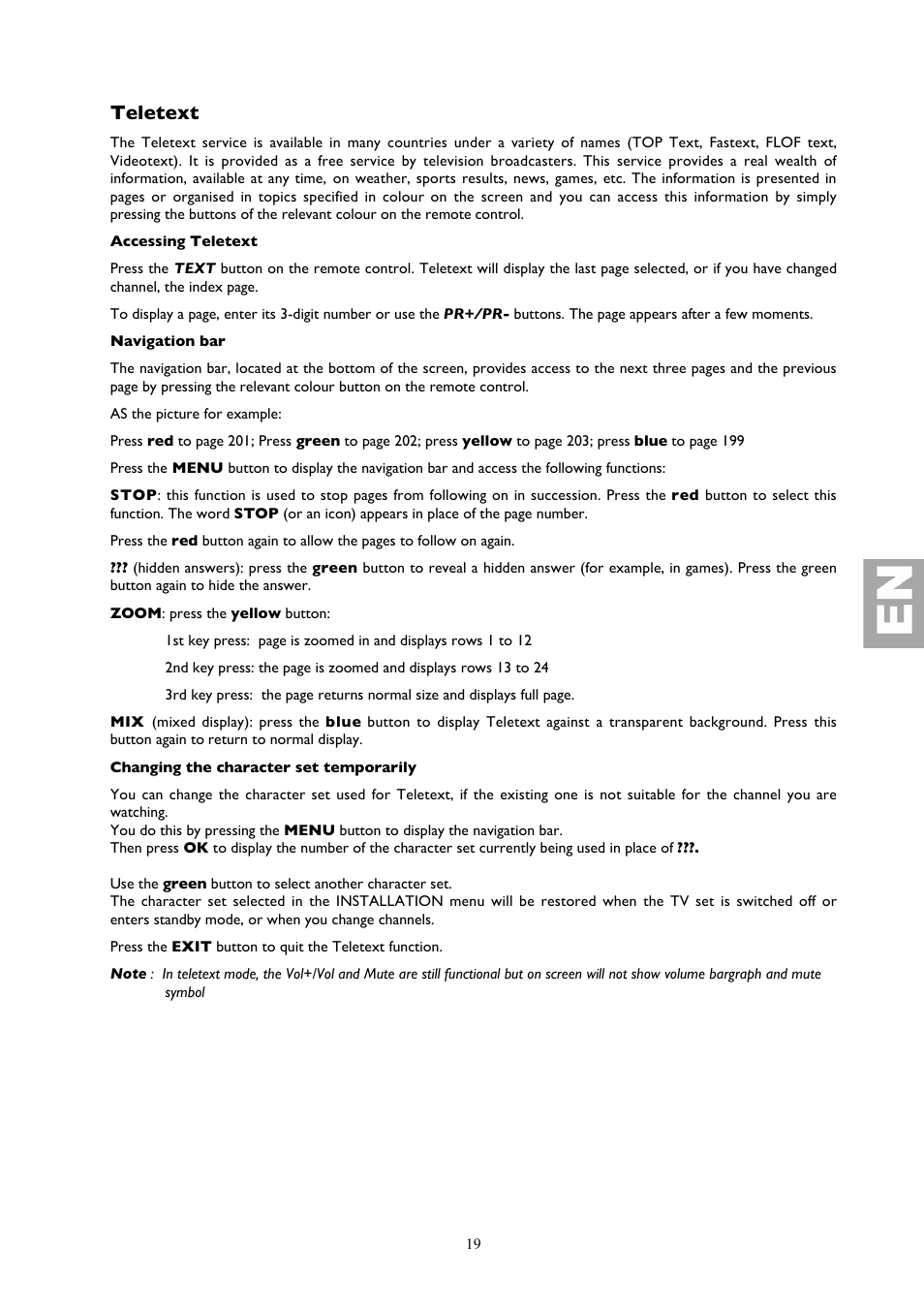 Teletext | Technicolor - Thomson 32LB115 User Manual | Page 19 / 28
