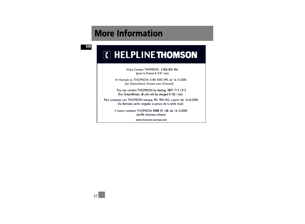 More information | Technicolor - Thomson Thomson Lyra PDP2656S User Manual | Page 19 / 30