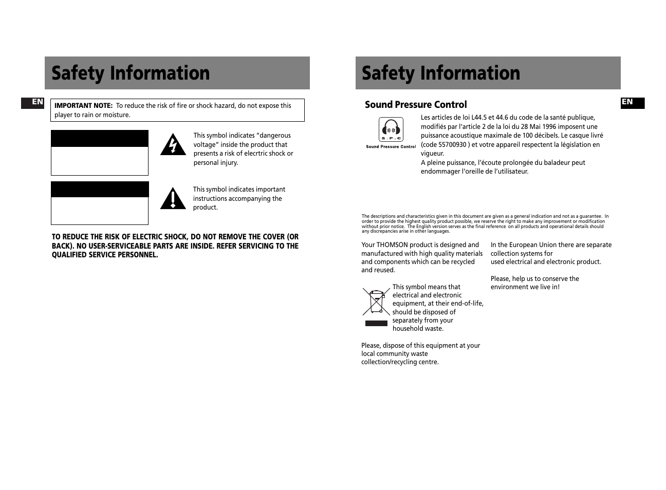 Safety information, Caution attention | Technicolor - Thomson Thomson Lyra PDP2656S User Manual | Page 2 / 30