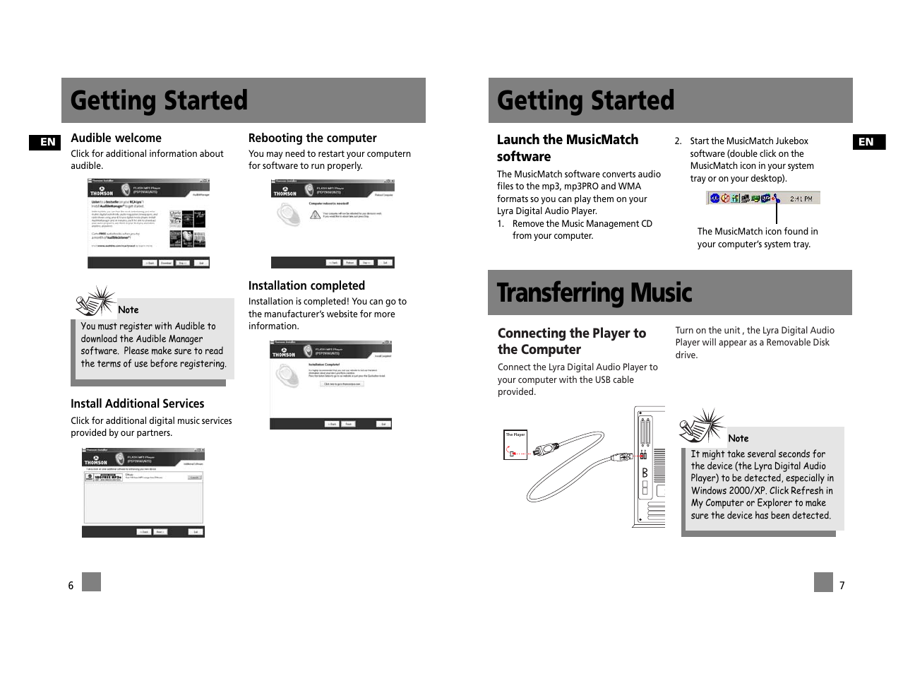 Getting started, Transferring music | Technicolor - Thomson Thomson Lyra PDP2656S User Manual | Page 27 / 30