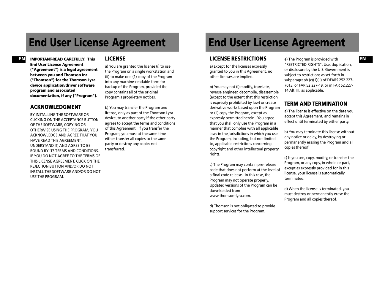 End user license agreement | Technicolor - Thomson Thomson Lyra PDP2656S User Manual | Page 3 / 30