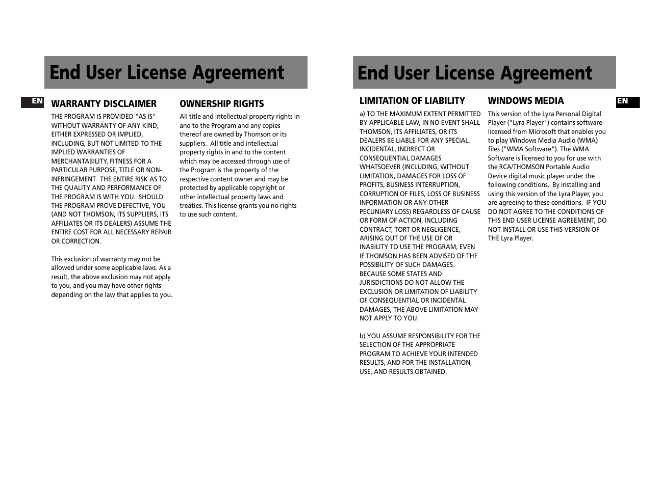 End user license agreement | Technicolor - Thomson Thomson Lyra PDP2656S User Manual | Page 4 / 30