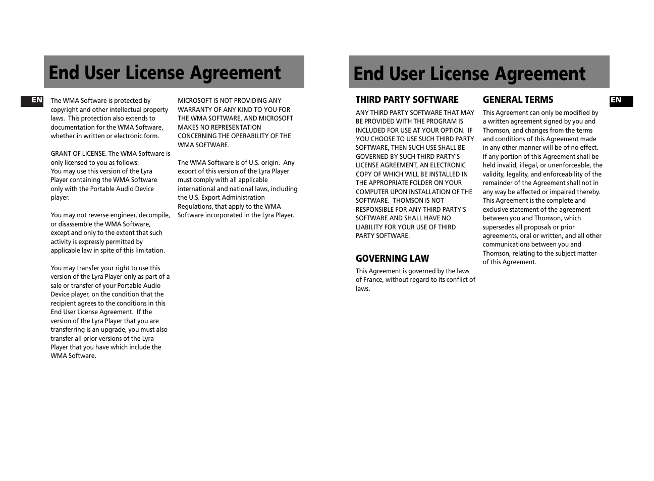 End user license agreement | Technicolor - Thomson Thomson Lyra PDP2656S User Manual | Page 5 / 30