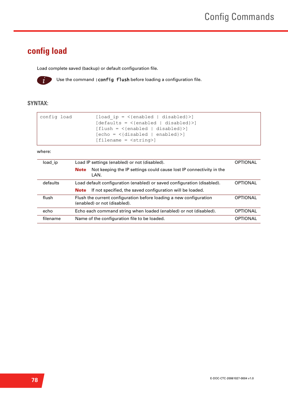 Config load, Config commands | Technicolor - Thomson ST585 V6 User Manual | Page 102 / 834