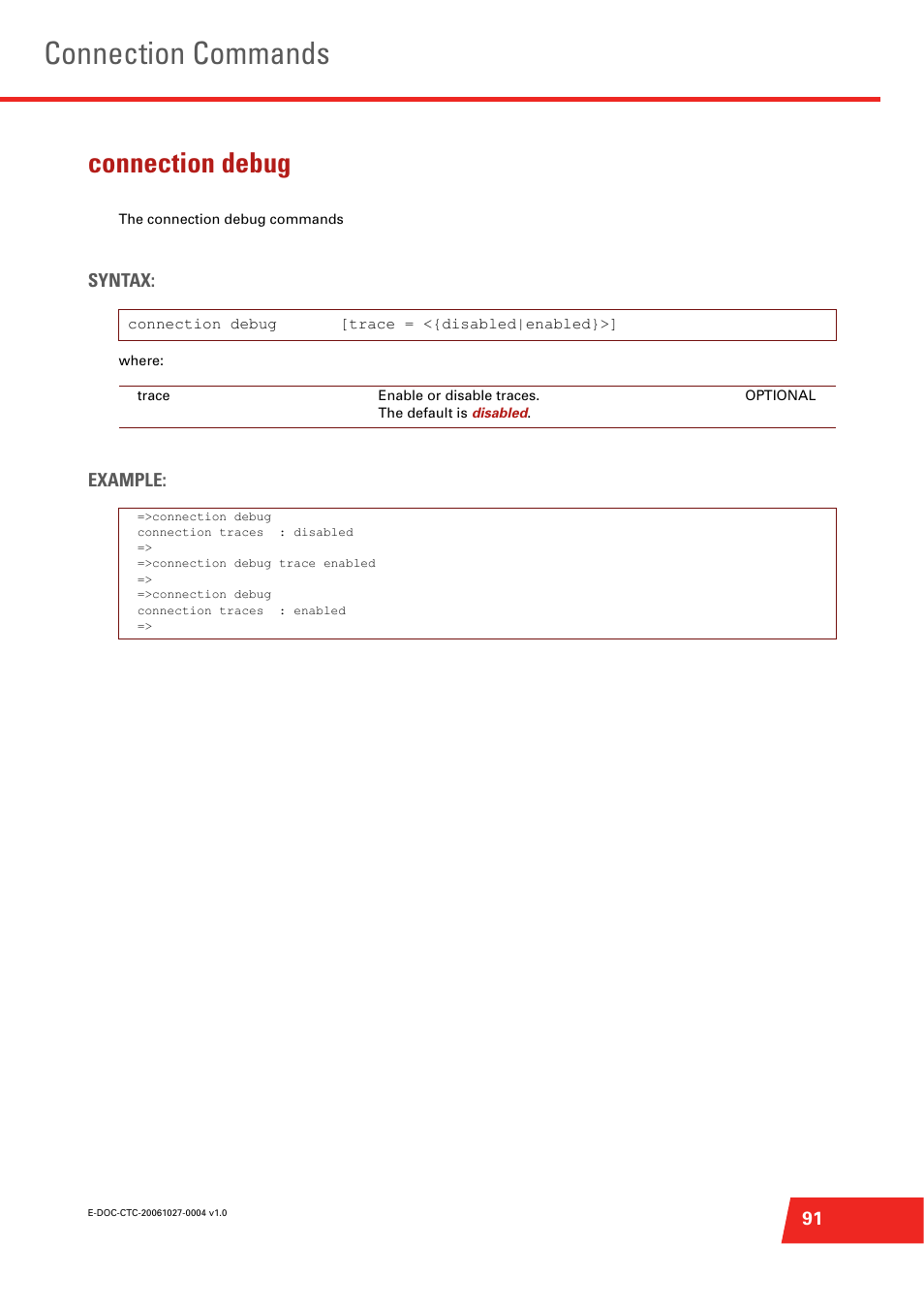 Connection debug, The connection debug commands, Connection commands | Technicolor - Thomson ST585 V6 User Manual | Page 115 / 834