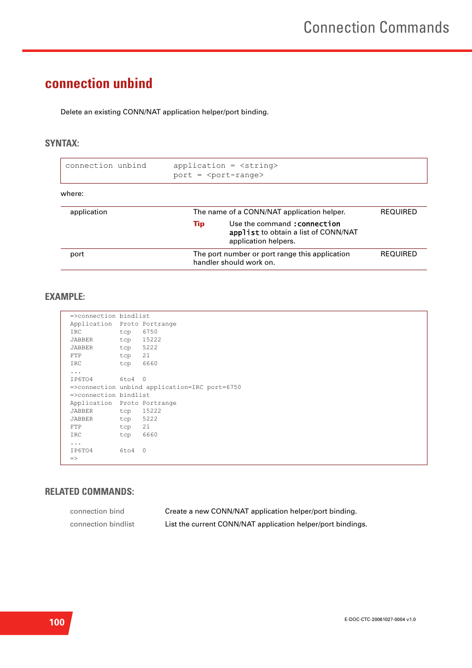 Connection unbind, Connection commands, Syntax | Example: related commands | Technicolor - Thomson ST585 V6 User Manual | Page 124 / 834