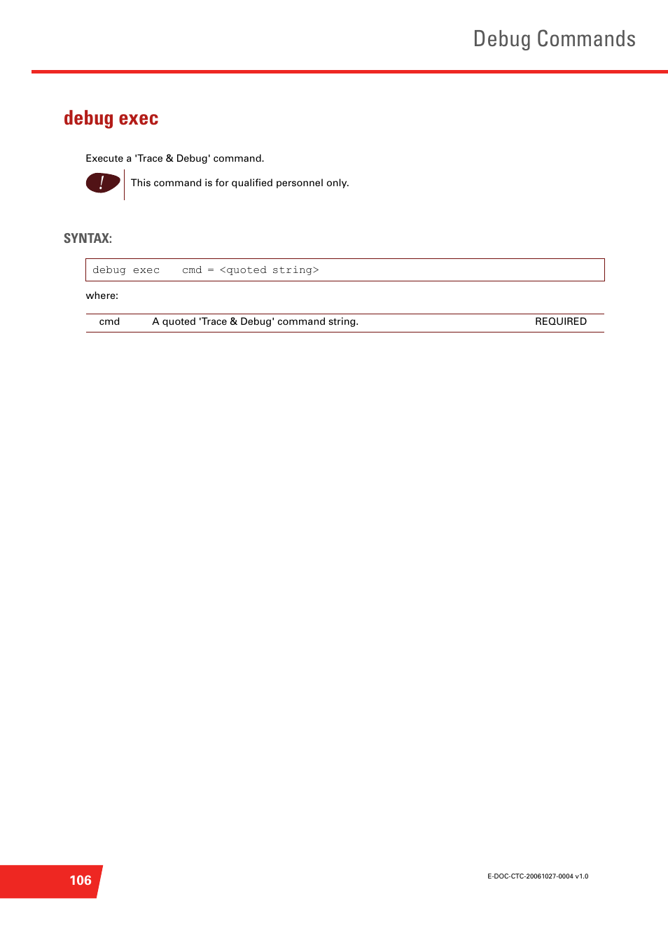 Debug exec, Debug commands | Technicolor - Thomson ST585 V6 User Manual | Page 130 / 834