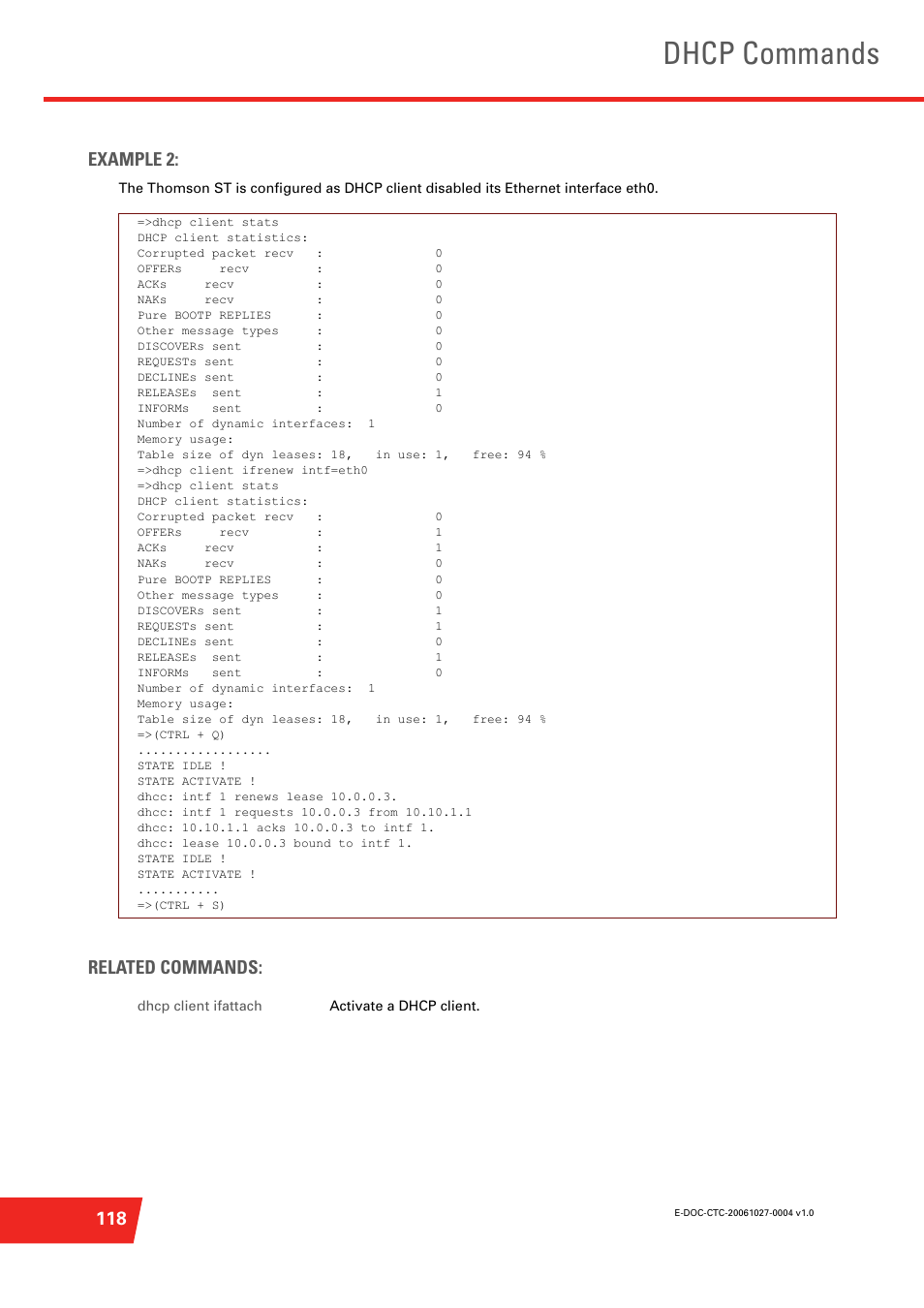 Dhcp commands, 118 example 2, Related commands | Technicolor - Thomson ST585 V6 User Manual | Page 142 / 834