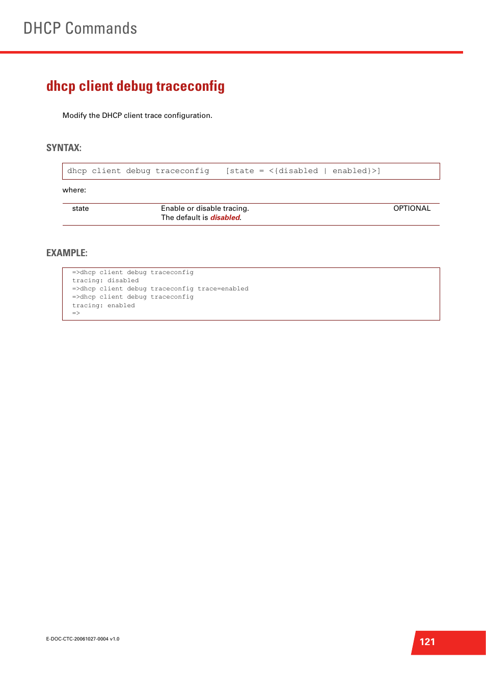 Dhcp client debug traceconfig, Dhcp commands | Technicolor - Thomson ST585 V6 User Manual | Page 145 / 834