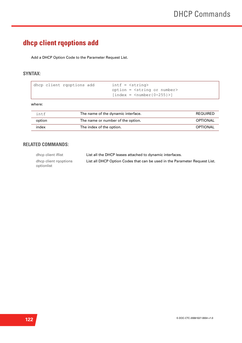 Dhcp client rqoptions add, Dhcp commands | Technicolor - Thomson ST585 V6 User Manual | Page 146 / 834