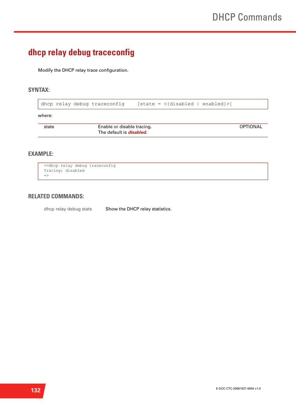 Dhcp relay debug traceconfig, Dhcp commands | Technicolor - Thomson ST585 V6 User Manual | Page 156 / 834