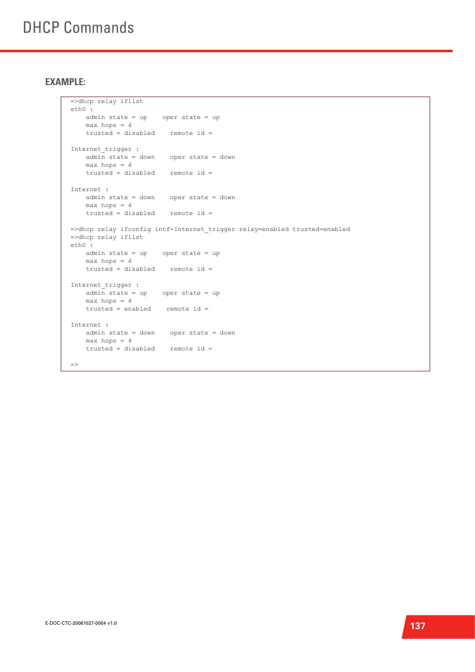 Dhcp commands, 137 example | Technicolor - Thomson ST585 V6 User Manual | Page 161 / 834