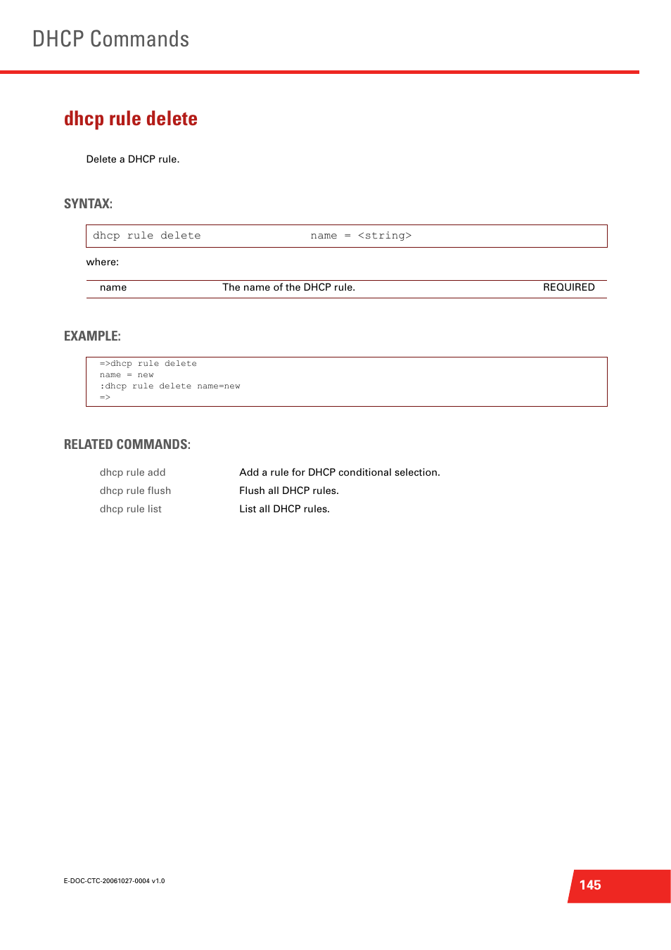 Dhcp rule delete, Delete a dhcp rule, Dhcp commands | Technicolor - Thomson ST585 V6 User Manual | Page 169 / 834