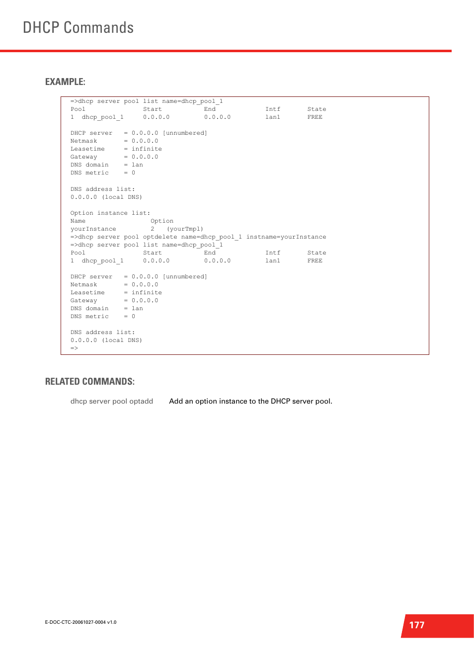 Dhcp commands, 177 example: related commands | Technicolor - Thomson ST585 V6 User Manual | Page 201 / 834