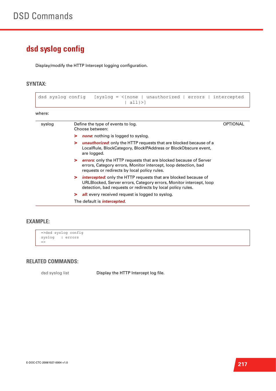 Dsd syslog config, Dsd commands | Technicolor - Thomson ST585 V6 User Manual | Page 241 / 834