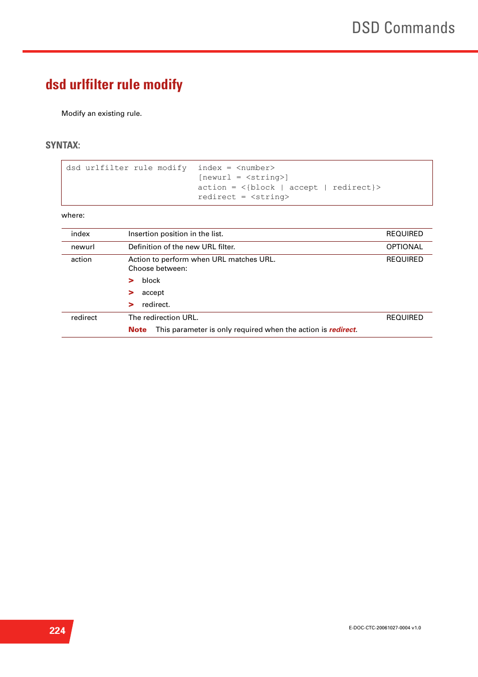 Dsd urlfilter rule modify, Dsd commands | Technicolor - Thomson ST585 V6 User Manual | Page 248 / 834