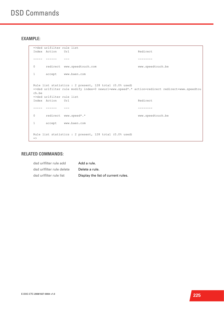 Dsd commands, 225 example: related commands | Technicolor - Thomson ST585 V6 User Manual | Page 249 / 834