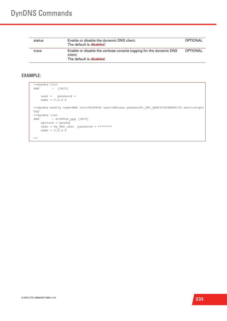 Dyndns commands, 233 example | Technicolor - Thomson ST585 V6 User Manual | Page 257 / 834