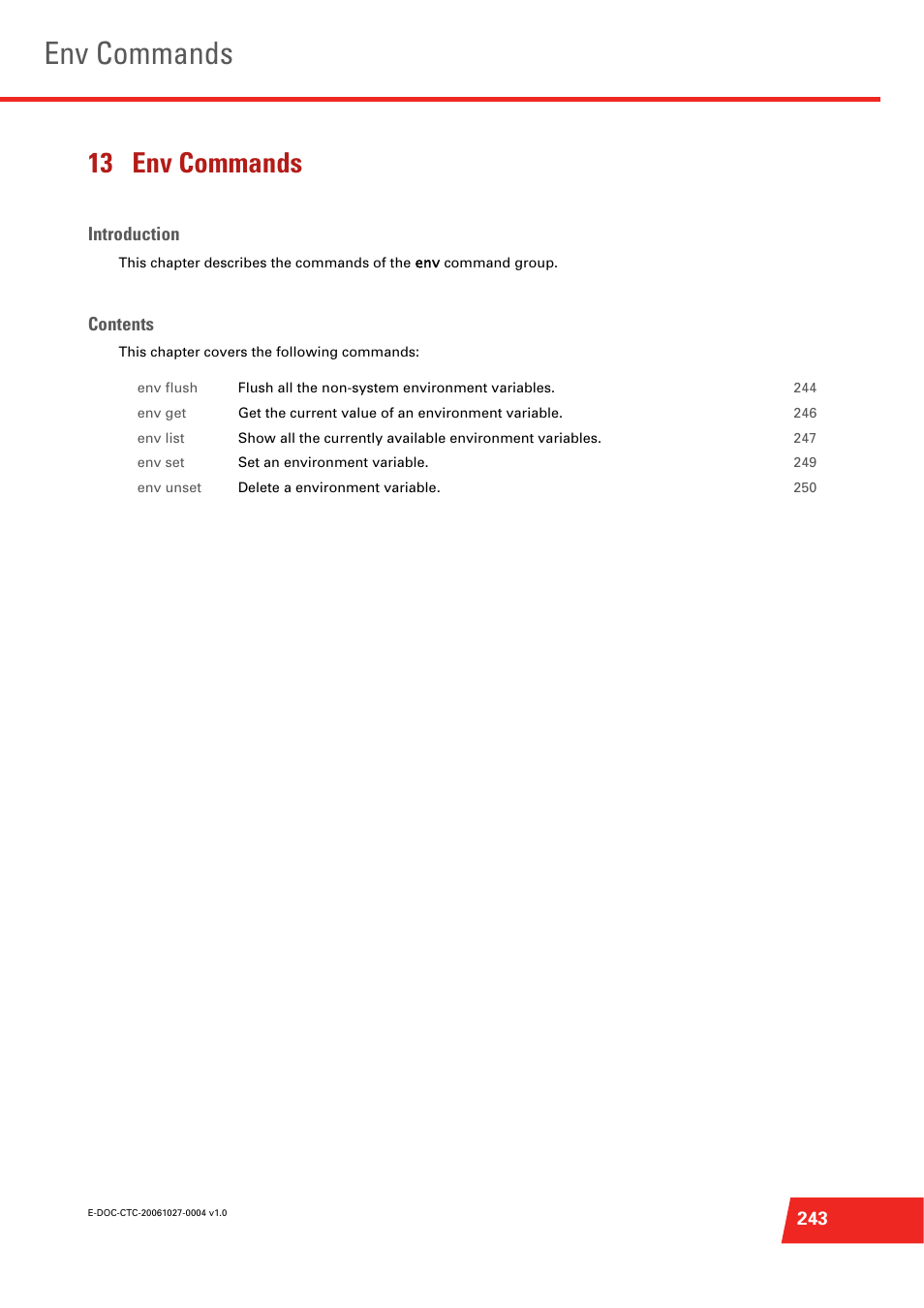 13 env commands, Env commands | Technicolor - Thomson ST585 V6 User Manual | Page 267 / 834