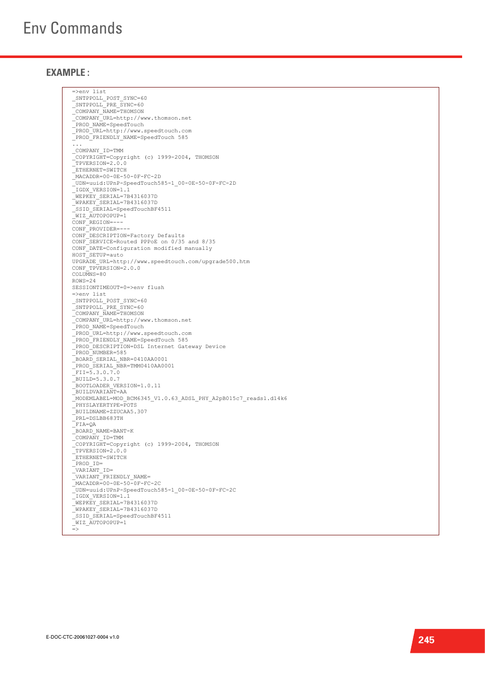 Env commands | Technicolor - Thomson ST585 V6 User Manual | Page 269 / 834