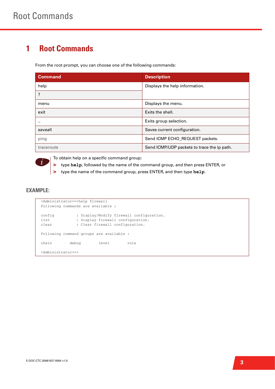 1 root commands, Root commands, 1root commands | Example | Technicolor - Thomson ST585 V6 User Manual | Page 27 / 834