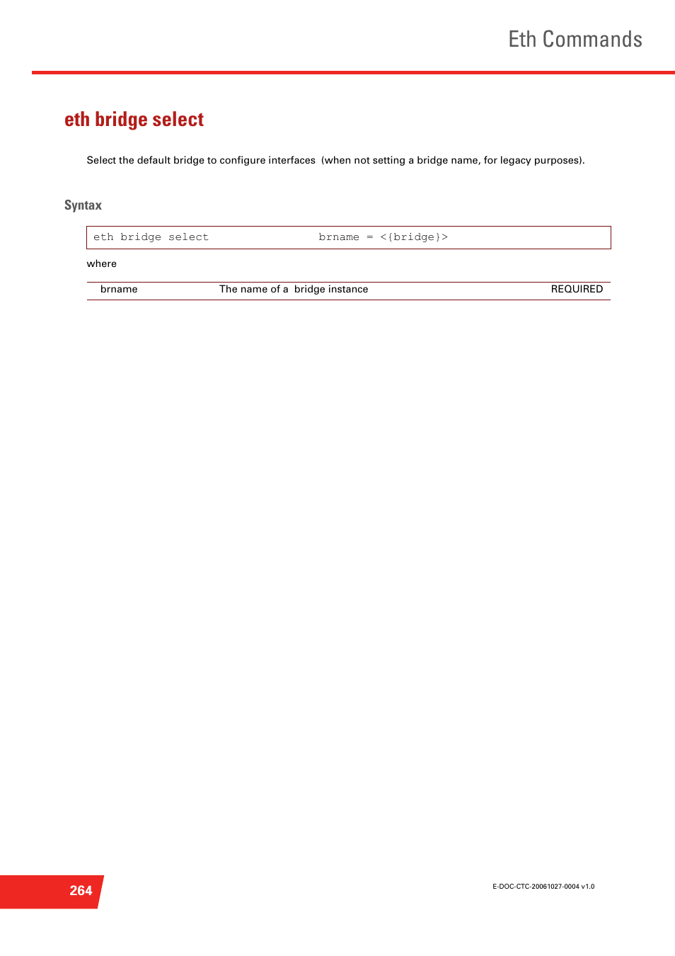 Eth bridge select, Eth commands | Technicolor - Thomson ST585 V6 User Manual | Page 288 / 834