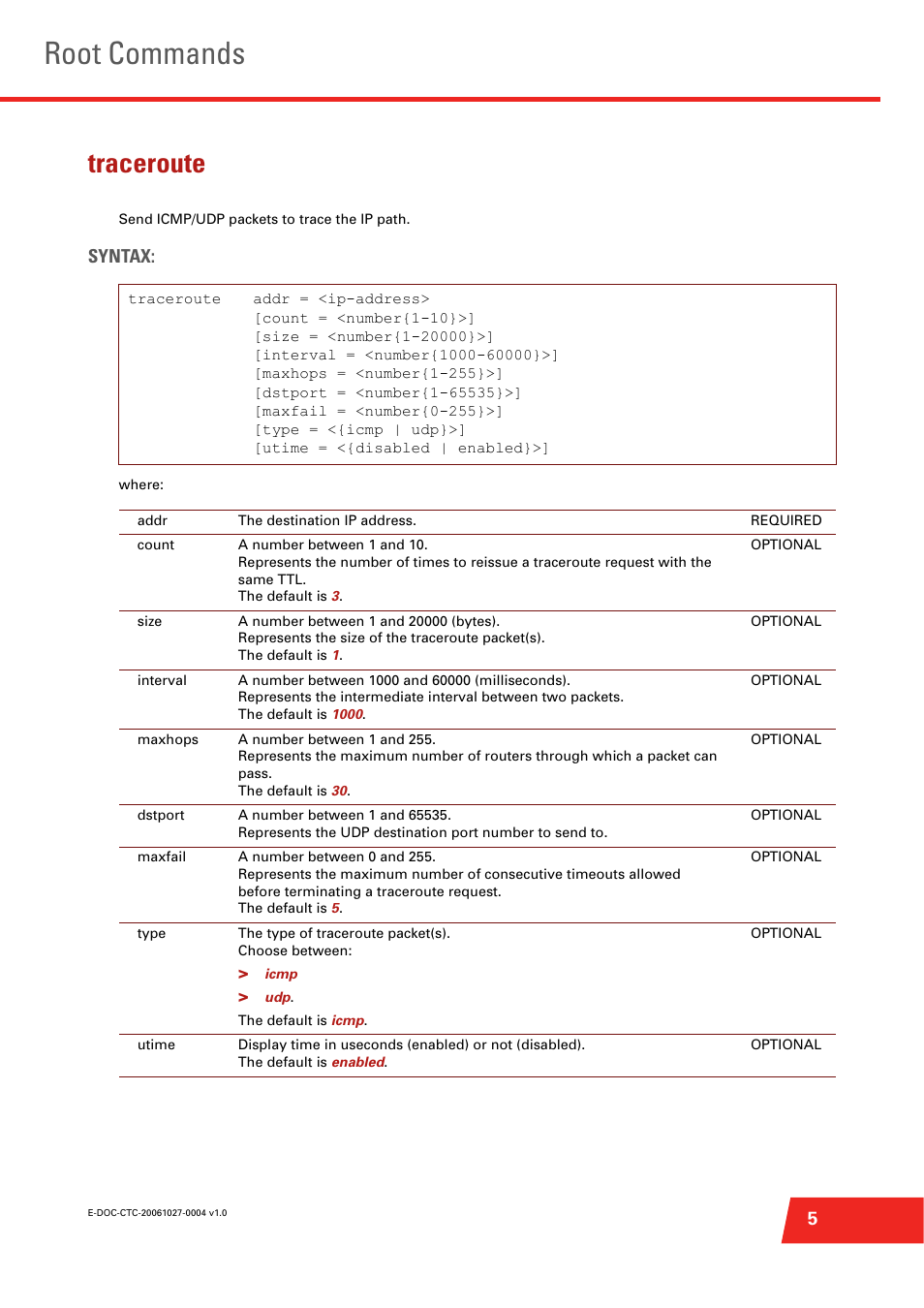 Traceroute, Root commands, Syntax | Technicolor - Thomson ST585 V6 User Manual | Page 29 / 834