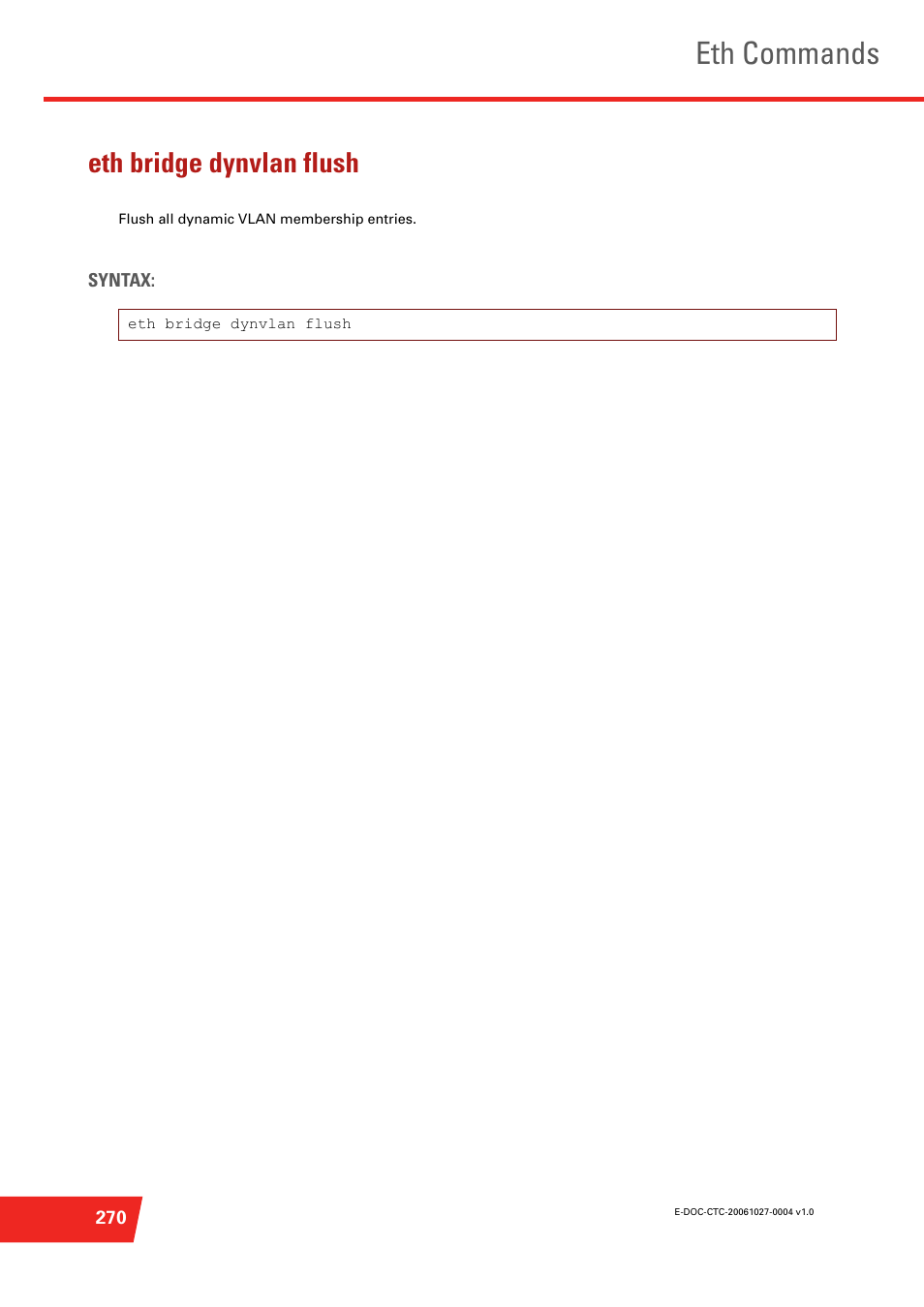 Eth bridge dynvlan flush, Eth commands | Technicolor - Thomson ST585 V6 User Manual | Page 294 / 834