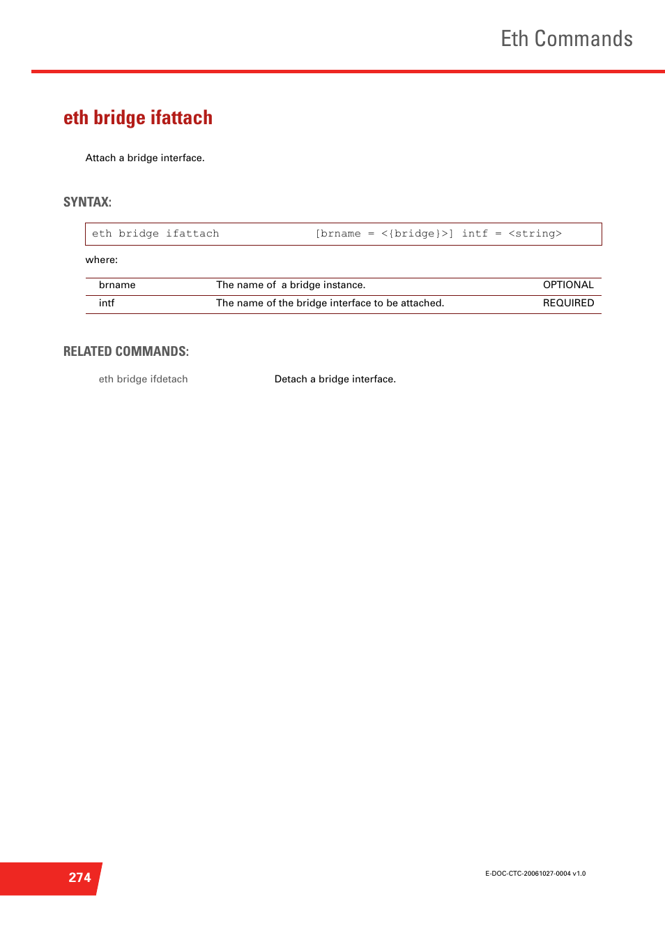 Eth bridge ifattach, Eth commands | Technicolor - Thomson ST585 V6 User Manual | Page 298 / 834