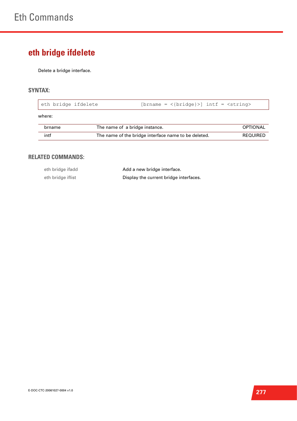 Eth bridge ifdelete, Eth commands | Technicolor - Thomson ST585 V6 User Manual | Page 301 / 834