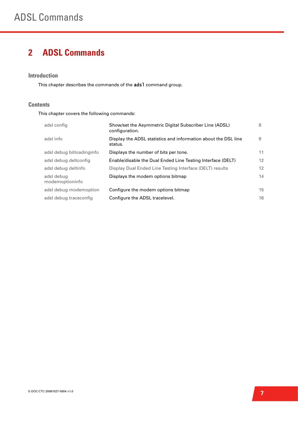 2 adsl commands, Adsl commands, 2adsl commands | Technicolor - Thomson ST585 V6 User Manual | Page 31 / 834