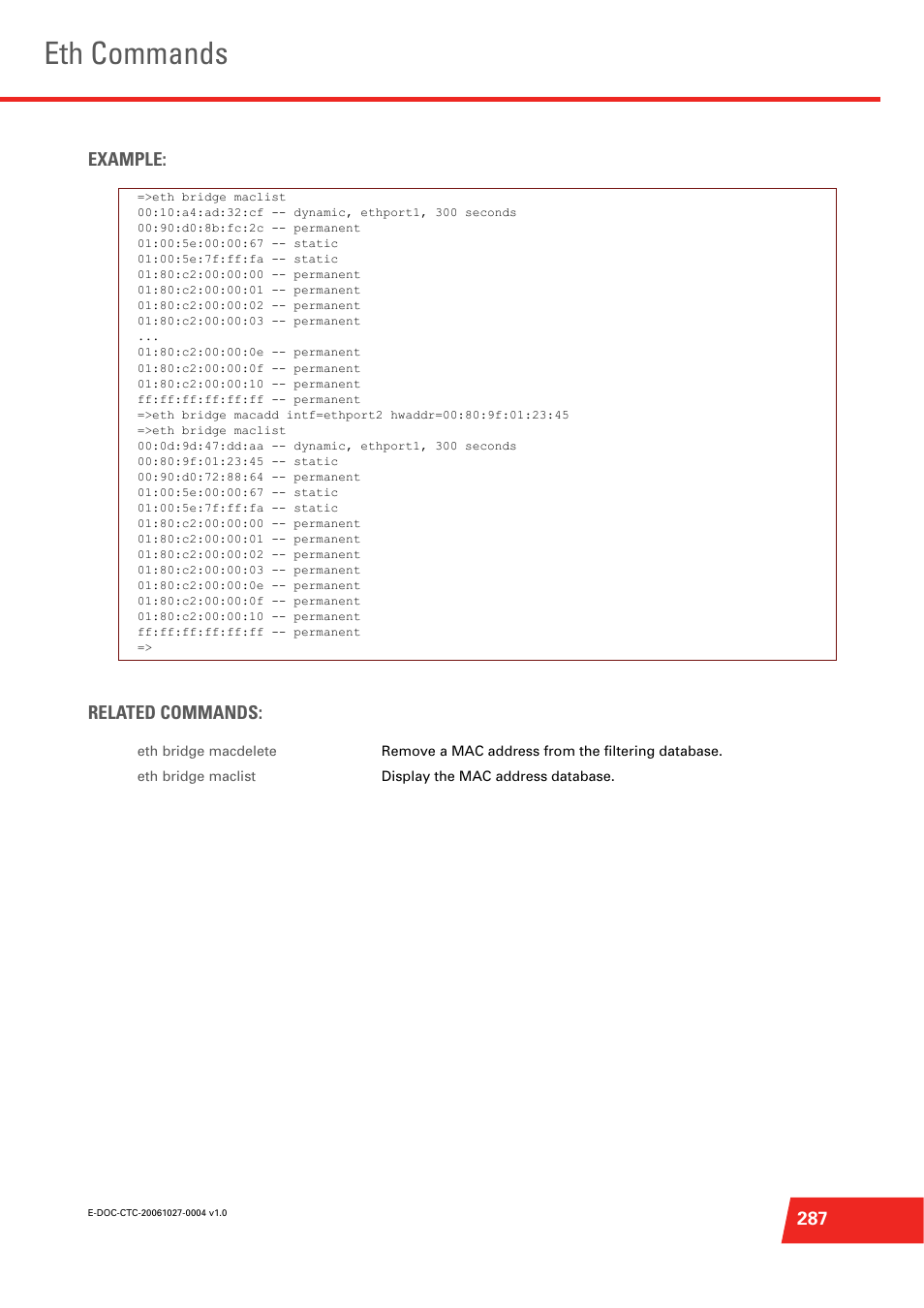 Eth commands | Technicolor - Thomson ST585 V6 User Manual | Page 311 / 834