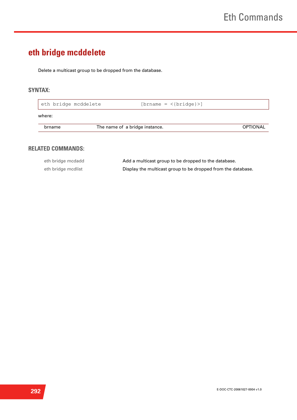 Eth bridge mcddelete, Eth commands | Technicolor - Thomson ST585 V6 User Manual | Page 316 / 834