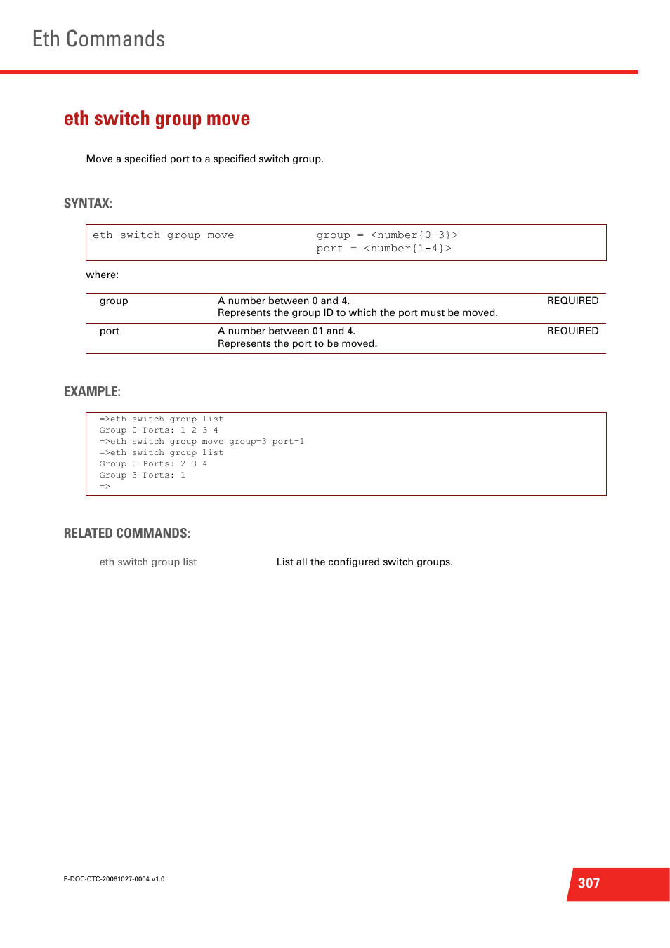 Eth switch group move, Eth commands | Technicolor - Thomson ST585 V6 User Manual | Page 331 / 834