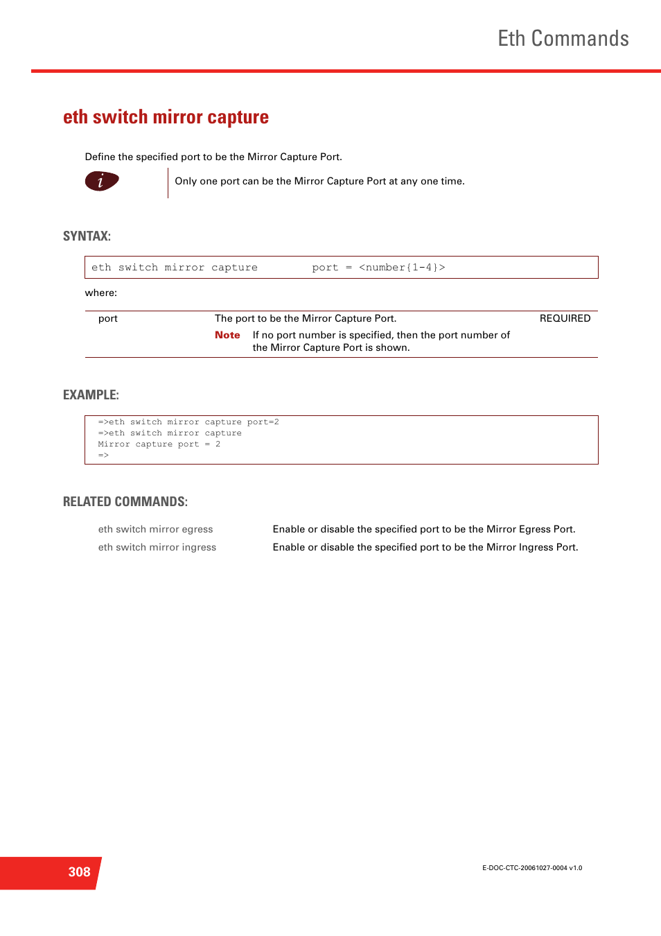 Eth switch mirror capture, Eth commands | Technicolor - Thomson ST585 V6 User Manual | Page 332 / 834