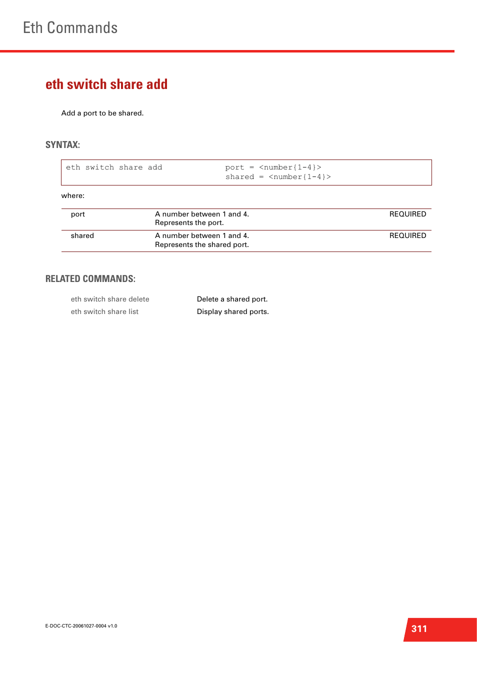 Eth switch share add, Eth commands | Technicolor - Thomson ST585 V6 User Manual | Page 335 / 834